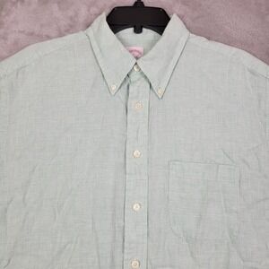 Brooks‎ Brothers Madison Irish Linen Shirt Mens Large Mint Green Short Sleeve